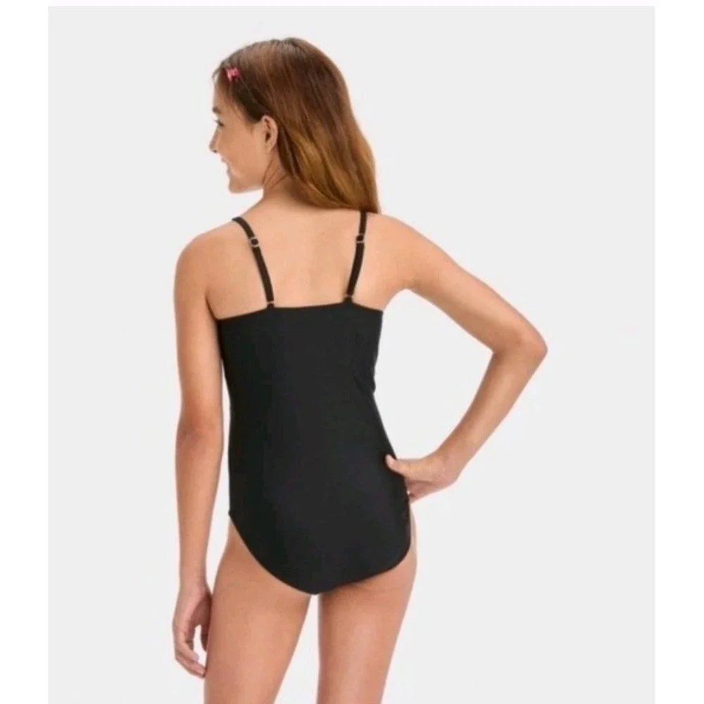 Girl's Black One Piece Swimsuit, Cut-Out Monokini Swim Minimalism XS 4 / 5
